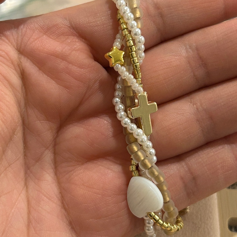4in1 Gold and White Beaded Bracelet